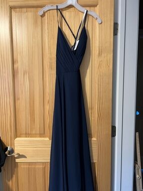 David's Bridal Navy Spaghetti Strap Maxi Dress